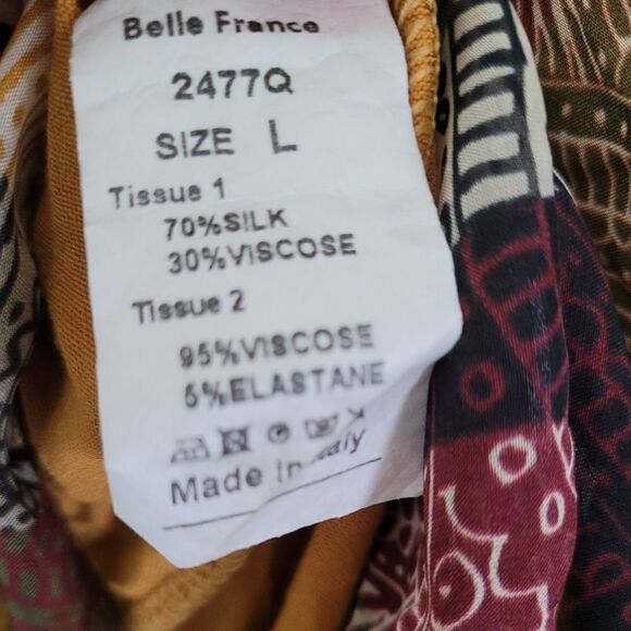 SALE🌷Belle France Print silk Blouse size Large - Picture 15 of 16